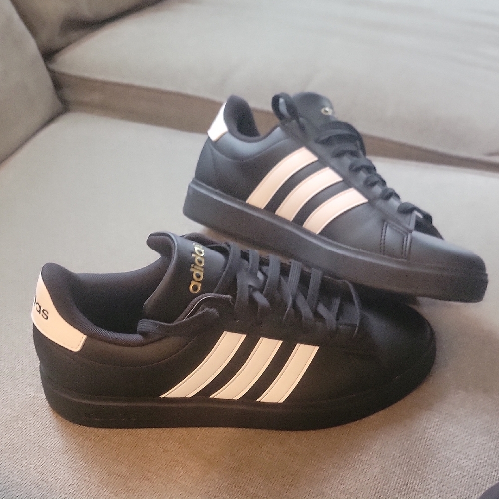 Adidas Men's Black Sneakers with White Stripes